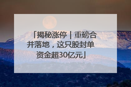 揭秘涨停｜重磅合并落地，这只股封单资金超30亿元