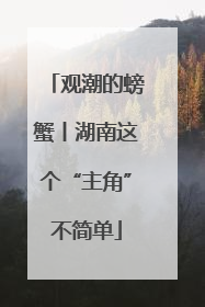 观潮的螃蟹丨湖南这个“主角”不简单