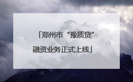 郑州市“豫质贷”融资业务正式上线