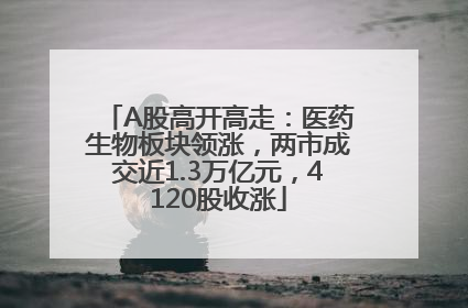 A股高开高走：医药生物板块领涨，两市成交近1.3万亿元，4120股收涨